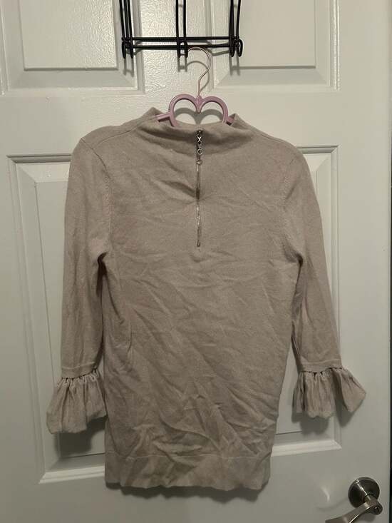 Kinross Cashmere Sweaters - Kinross Cashmere Mock-Neck Zip-Front Ruffle Sleeve Sweater